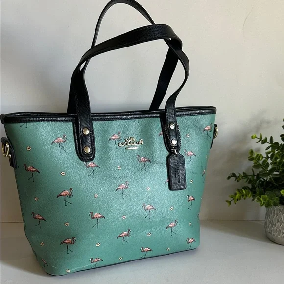 Teal Flamingo Print Tote - Picture 1 of 17